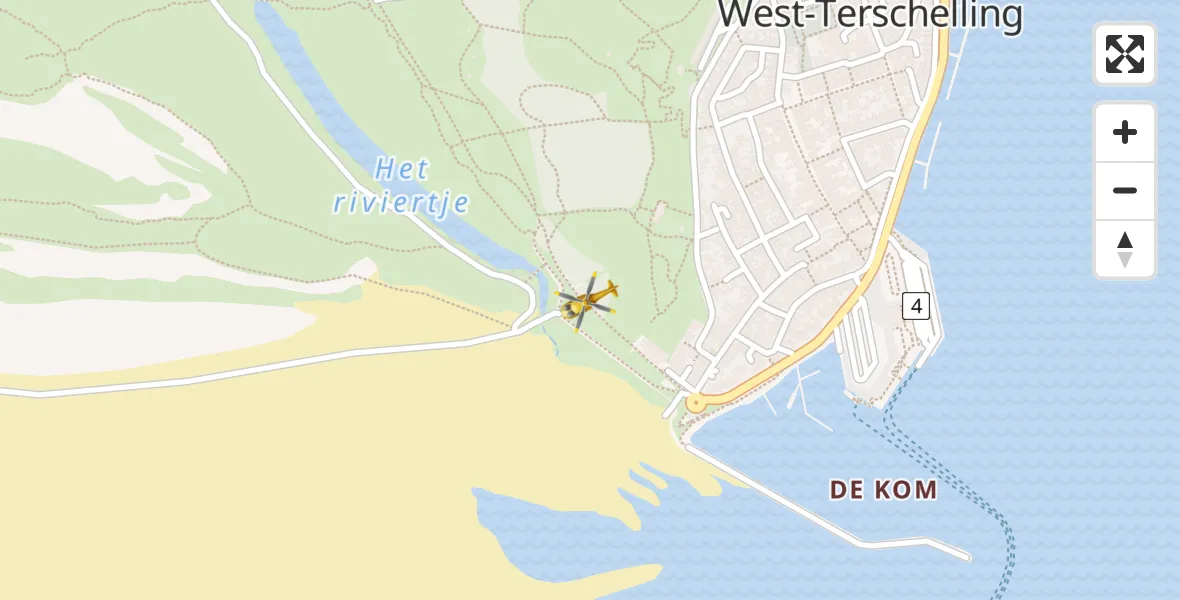 Vluchtroute Ambulancehelikopter van West-Terschelling naar West-Terschelling
