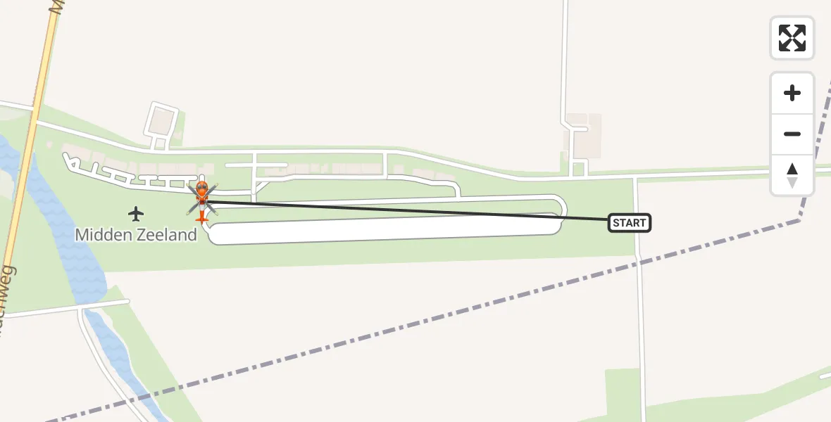 Vluchtroute Kustwachthelikopter van Vliegveld Midden-Zeeland naar Vliegveld Midden-Zeeland