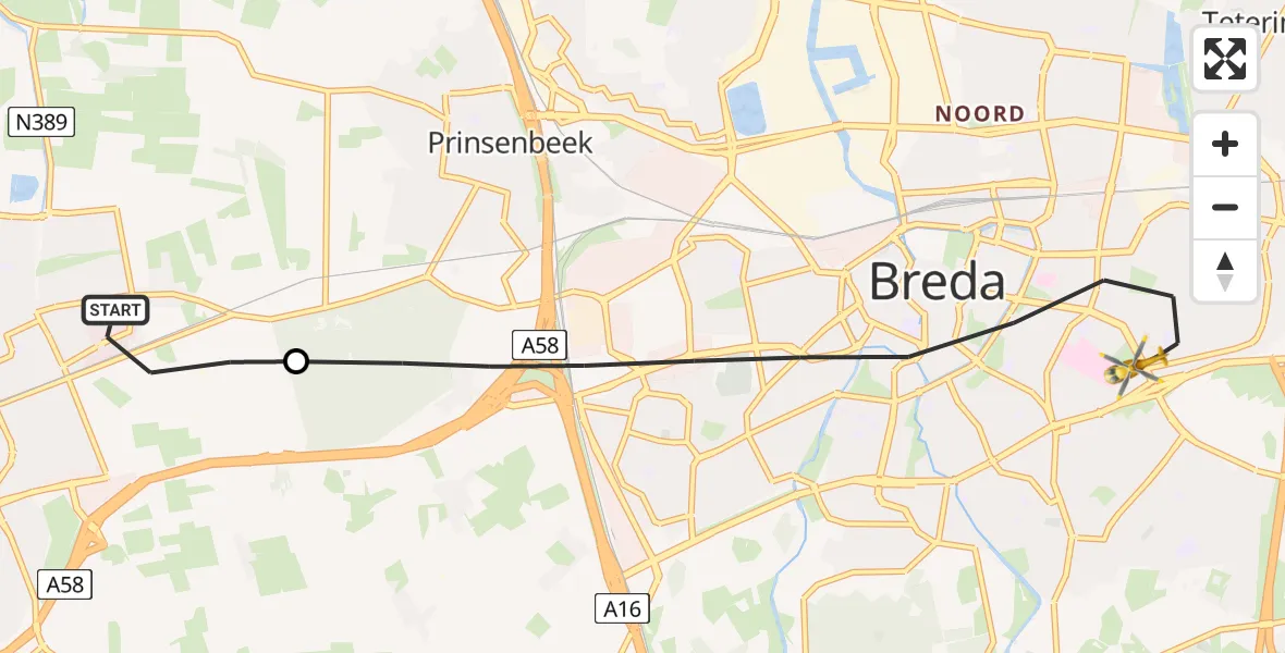 Vluchtroute Traumahelikopter van Etten-Leur naar Breda