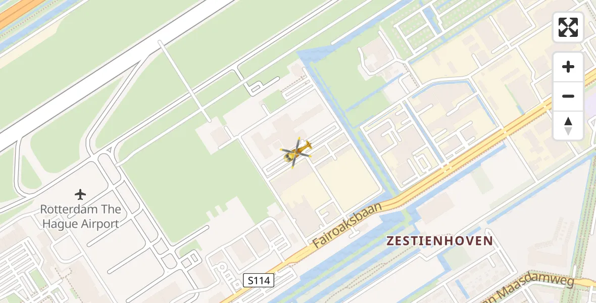 Vluchtroute Traumahelikopter van Rotterdam The Hague Airport naar Rotterdam The Hague Airport