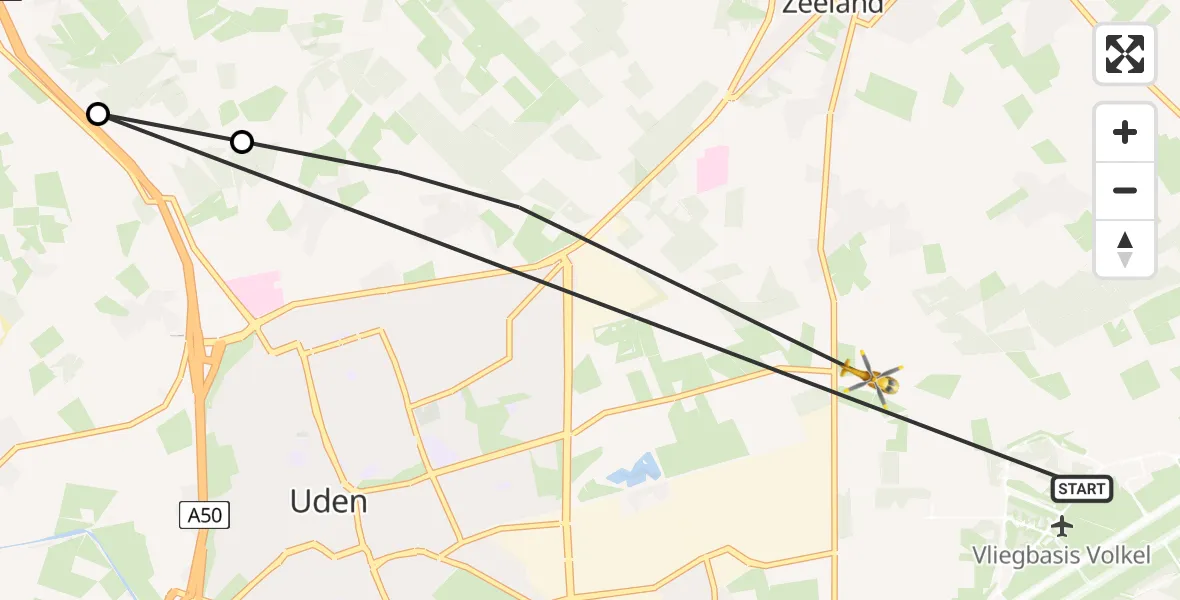 Vluchtroute Traumahelikopter van Vliegbasis Volkel naar Zeeland