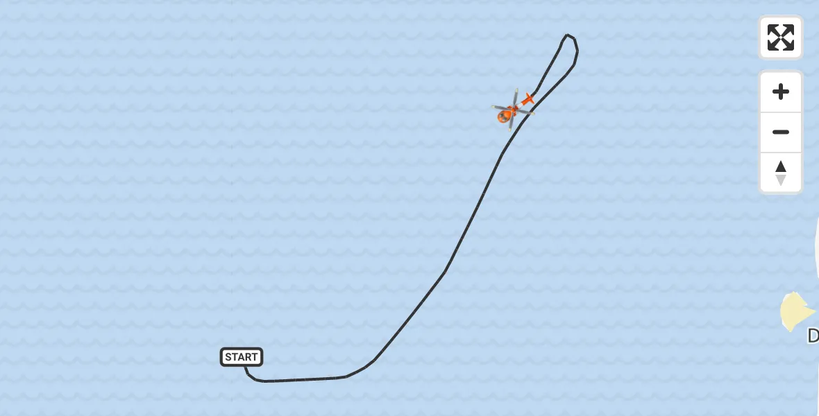 Vluchtroute Kustwachthelikopter van Noordzee naar Noordzee
