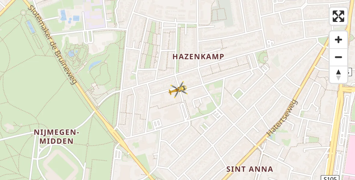 Vluchtroute Traumahelikopter van Nijmegen naar Nijmegen