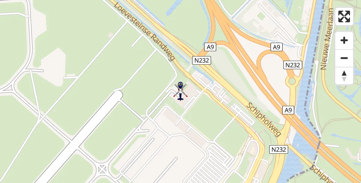 Vluchtroute Politiehelikopter van Amsterdam Vliegveld Schiphol naar Amsterdam Vliegveld Schiphol