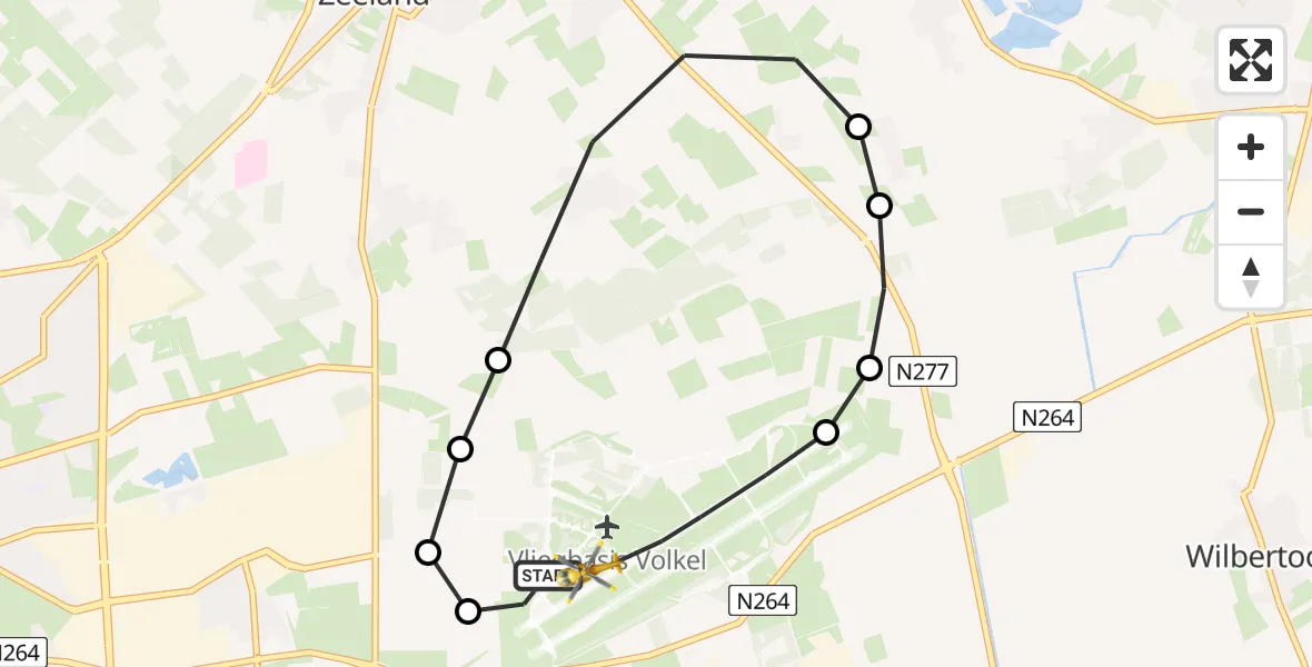 Vluchtroute Traumahelikopter van Vliegbasis Volkel naar Vliegbasis Volkel