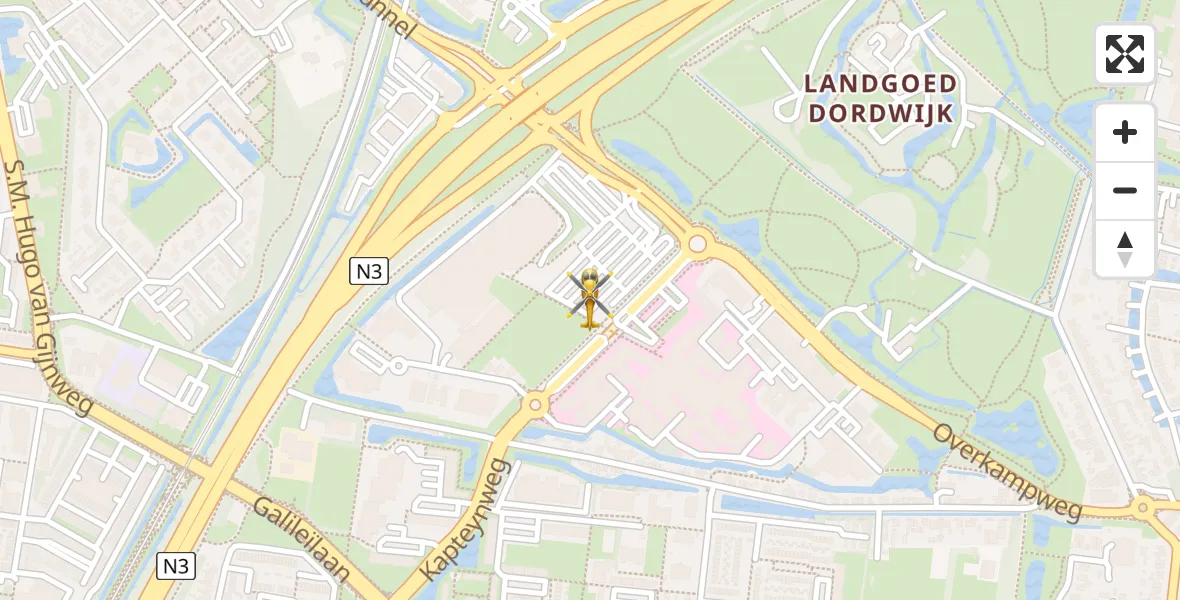 Vluchtroute Traumahelikopter van Albert Schweitzer Hospital Dordrecht Heliport naar Albert Schweitzer Hospital Dordrecht Heliport