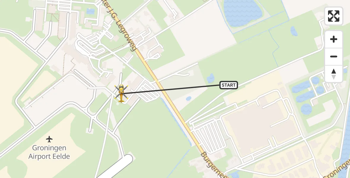 Vluchtroute Traumahelikopter van Groningen Airport Eelde naar Groningen Airport Eelde