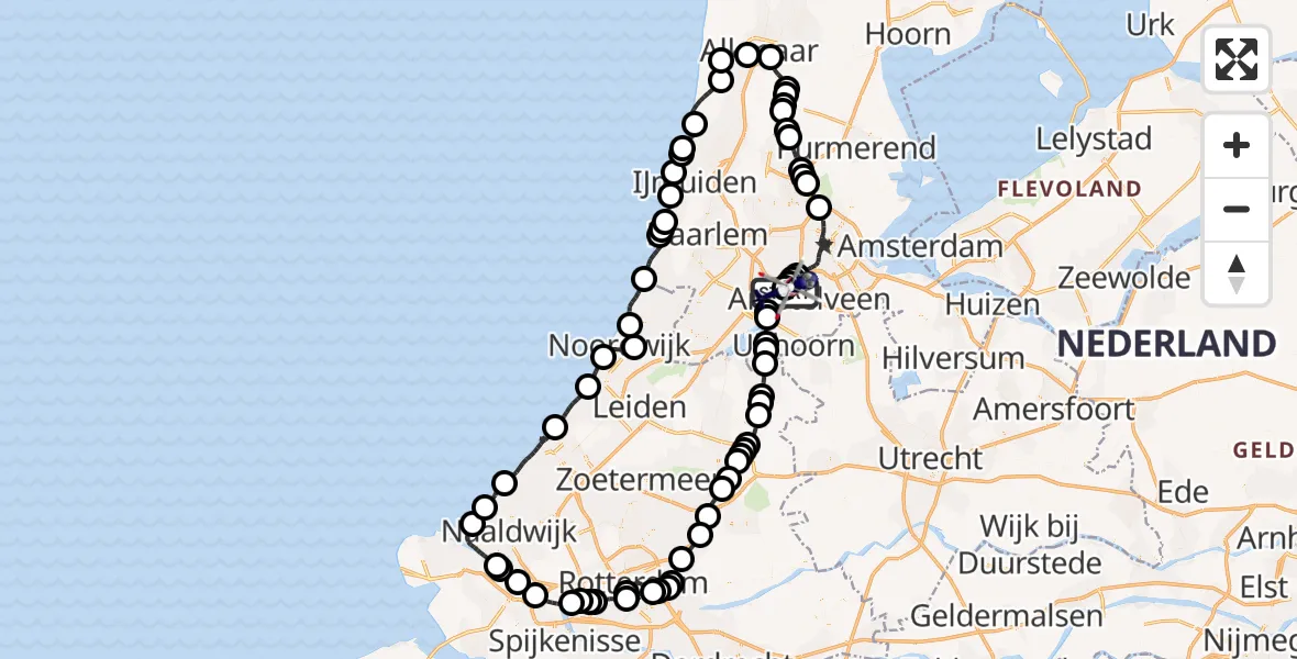 Vluchtroute Politiehelikopter van Amsterdam Vliegveld Schiphol naar Amsterdam Vliegveld Schiphol