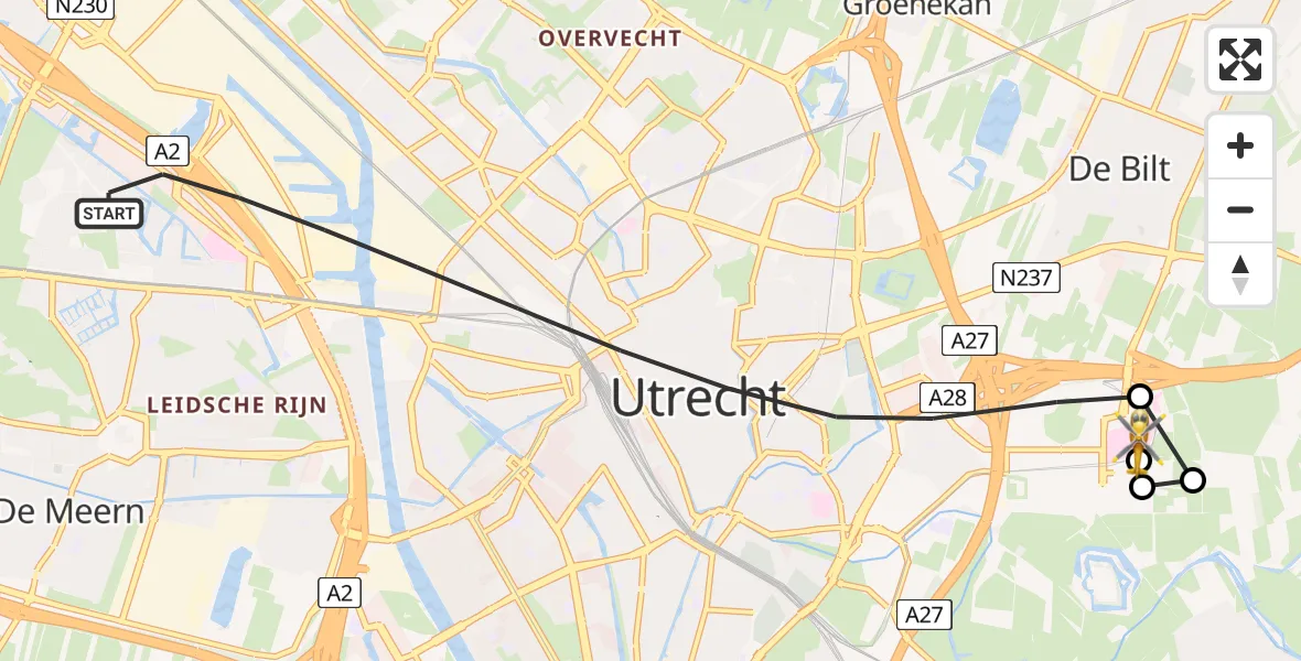 Vluchtroute Traumahelikopter van Utrecht naar Universitair Medisch Centrum Utrecht