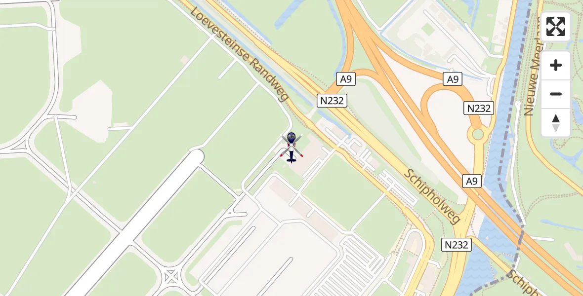 Vluchtroute Politiehelikopter van Amsterdam Vliegveld Schiphol naar Amsterdam Vliegveld Schiphol