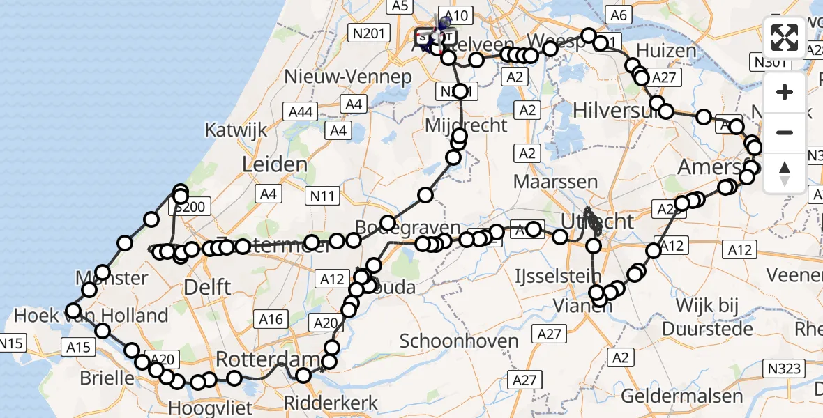 Vluchtroute Politiehelikopter van Amsterdam Vliegveld Schiphol naar Amsterdam Vliegveld Schiphol