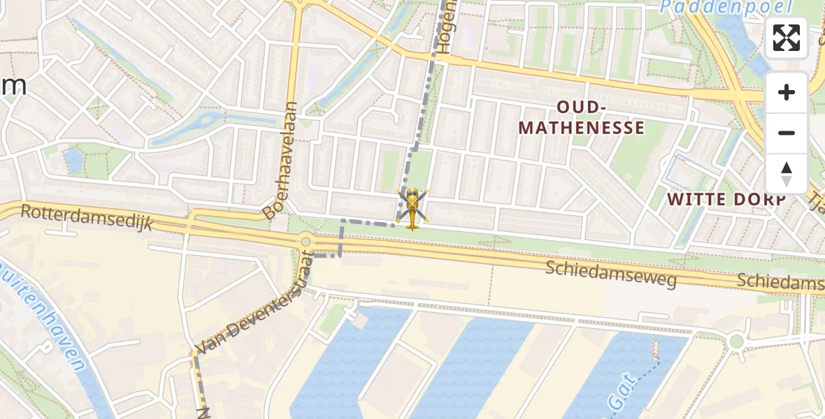 Vluchtroute Traumahelikopter van Rotterdam naar Rotterdam