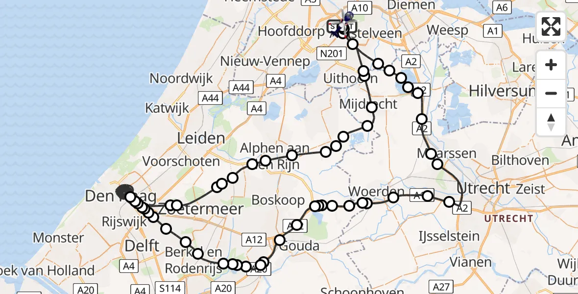 Vluchtroute Politiehelikopter van Amsterdam Vliegveld Schiphol naar Amsterdam Vliegveld Schiphol