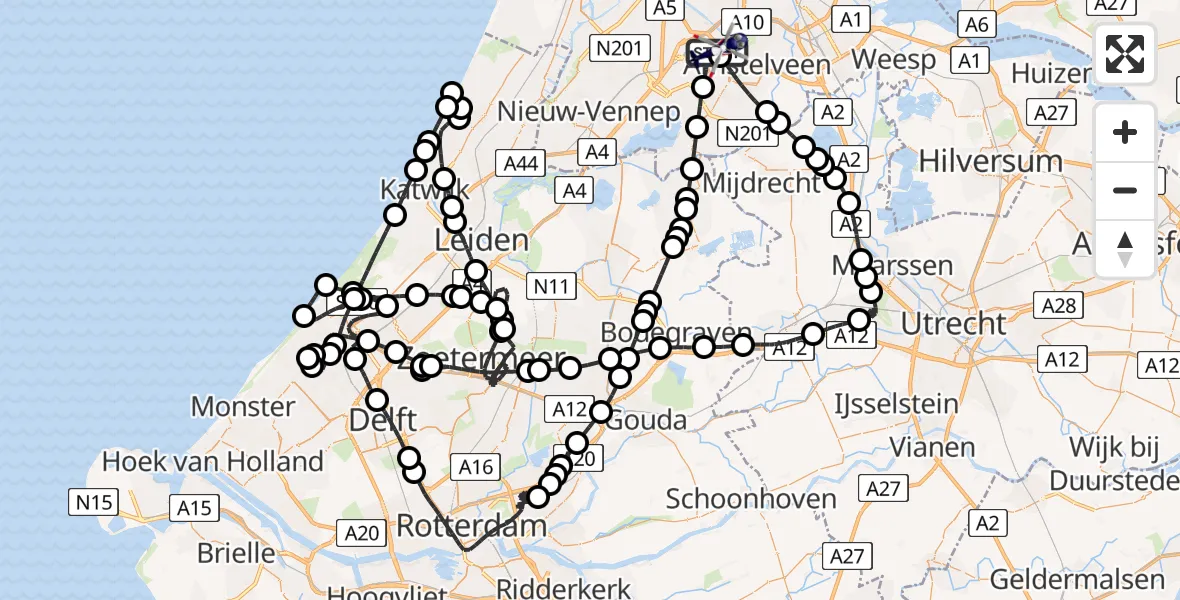 Vluchtroute Politiehelikopter van Amsterdam Vliegveld Schiphol naar Amsterdam Vliegveld Schiphol
