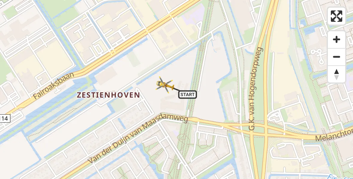 Vluchtroute Traumahelikopter van Rotterdam naar Rotterdam