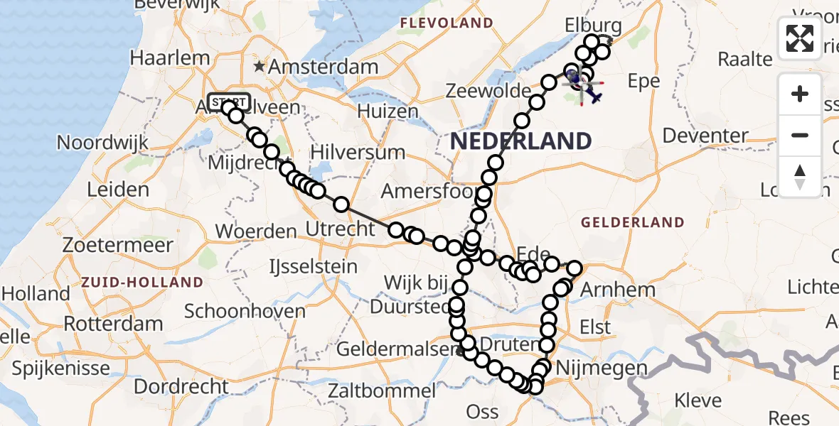 Vluchtroute Politiehelikopter van Amsterdam Vliegveld Schiphol naar Vierhouten