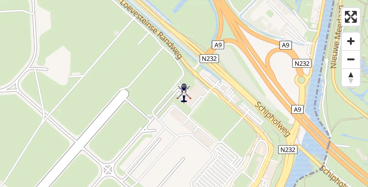 Vluchtroute Politiehelikopter van Amsterdam Vliegveld Schiphol naar Amsterdam Vliegveld Schiphol