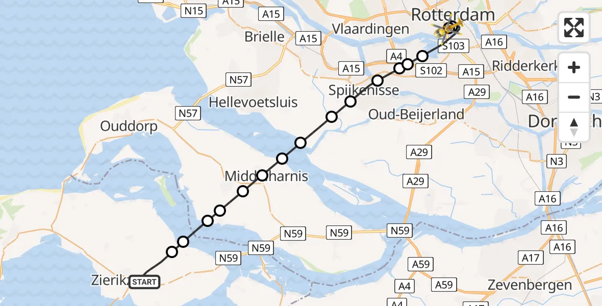 Vluchtroute Traumahelikopter van Nieuwerkerk naar Leids Universitair Medisch Centrum (LUMC)