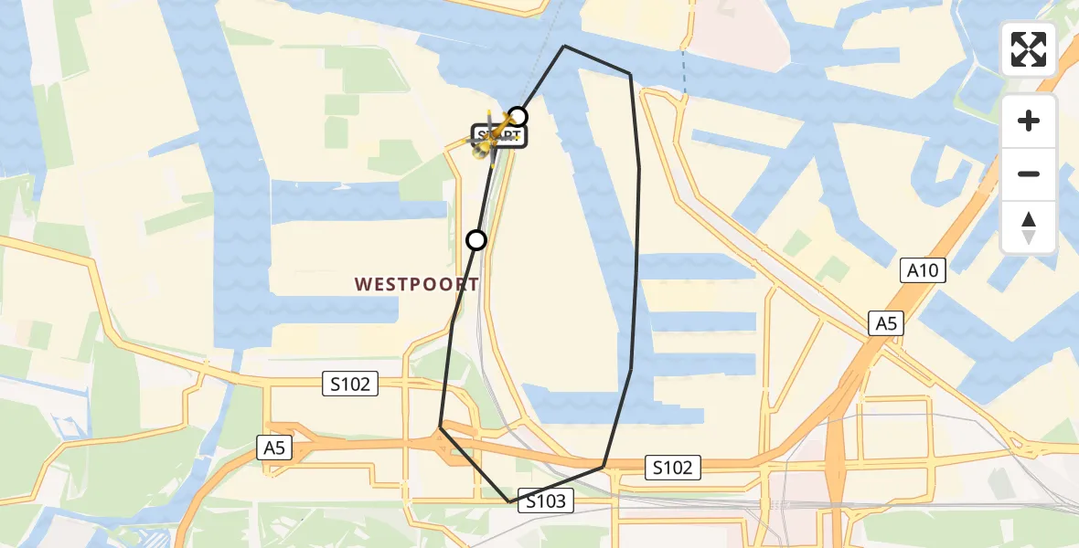 Vluchtroute Traumahelikopter van Amsterdam Heliport naar Amsterdam Heliport