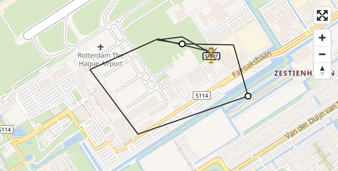 Vluchtroute Traumahelikopter van Rotterdam The Hague Airport naar Rotterdam The Hague Airport