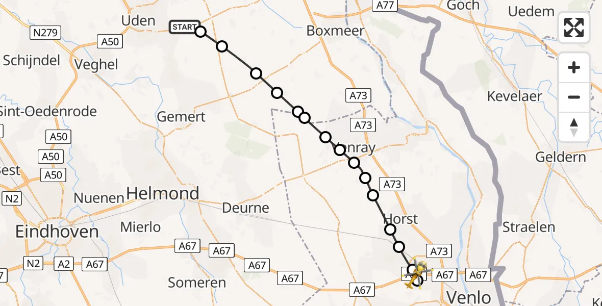 Vluchtroute Traumahelikopter van Vliegbasis Volkel naar Venlo