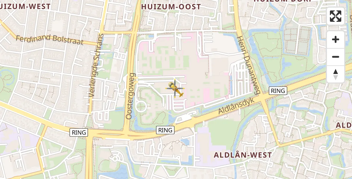 Vluchtroute Ambulancehelikopter van Leeuwarden Medical Center Heliport naar Leeuwarden Medical Center Heliport