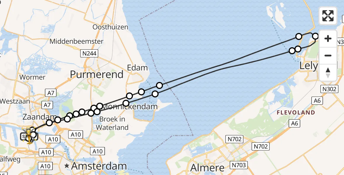 Vluchtroute Traumahelikopter van Amsterdam Heliport naar Amsterdam Heliport