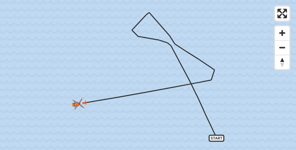 Vluchtroute Kustwachthelikopter van Noordzee naar Noordzee