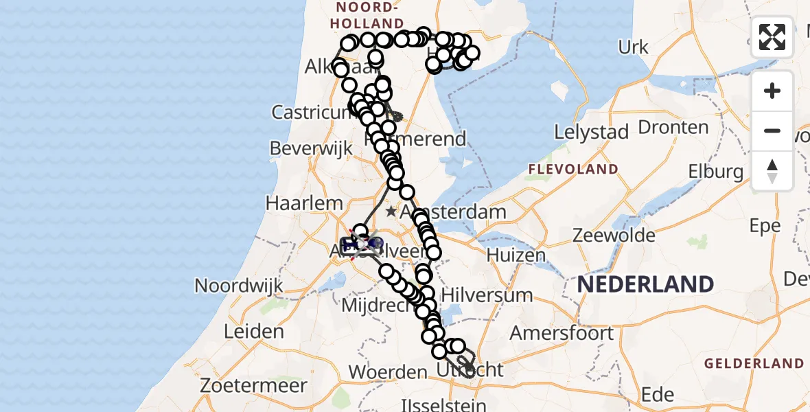 Vluchtroute Politiehelikopter van Amsterdam Vliegveld Schiphol naar Amsterdam Vliegveld Schiphol