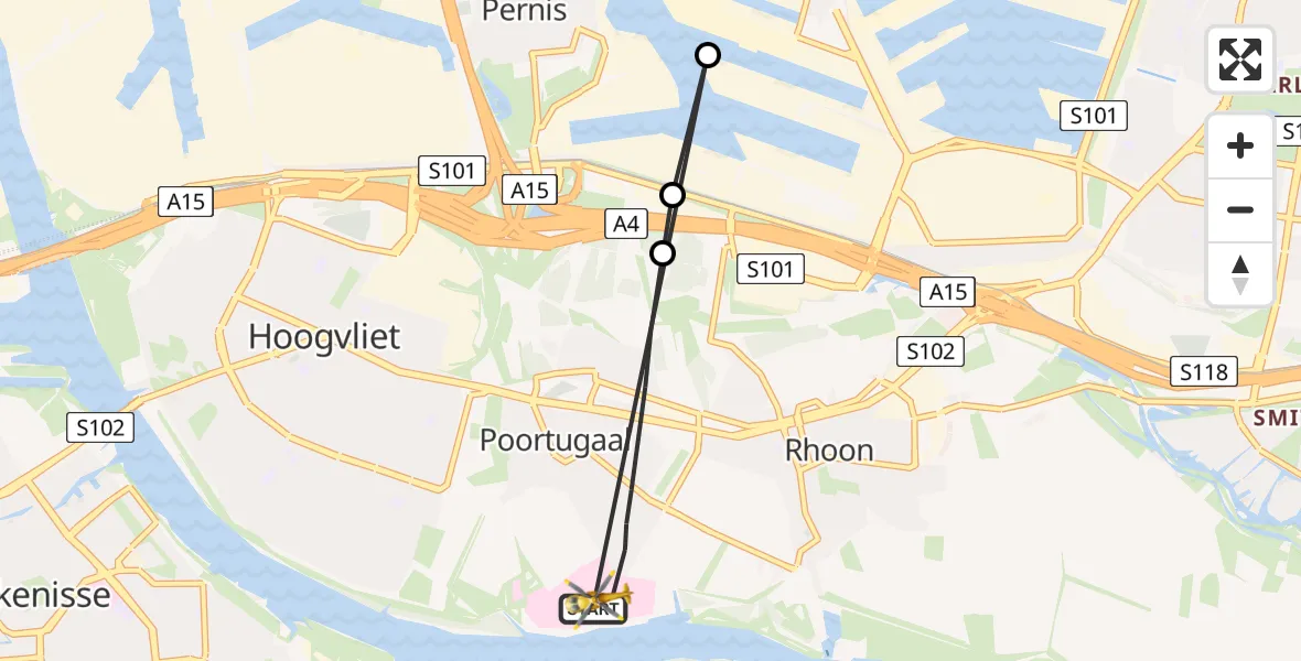 Vluchtroute Traumahelikopter van Poortugaal naar Poortugaal