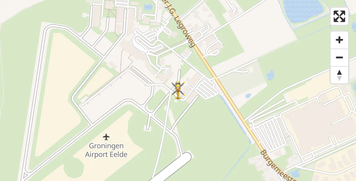 Vluchtroute Traumahelikopter van Groningen Airport Eelde naar Groningen Airport Eelde