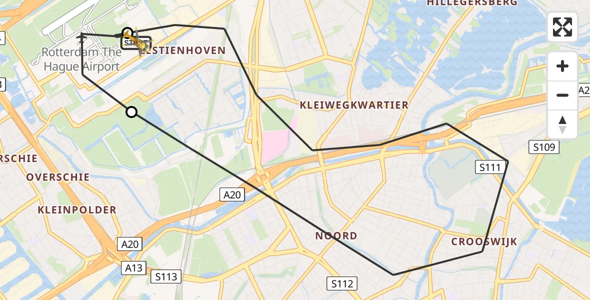 Vluchtroute Traumahelikopter van Rotterdam The Hague Airport naar Rotterdam The Hague Airport
