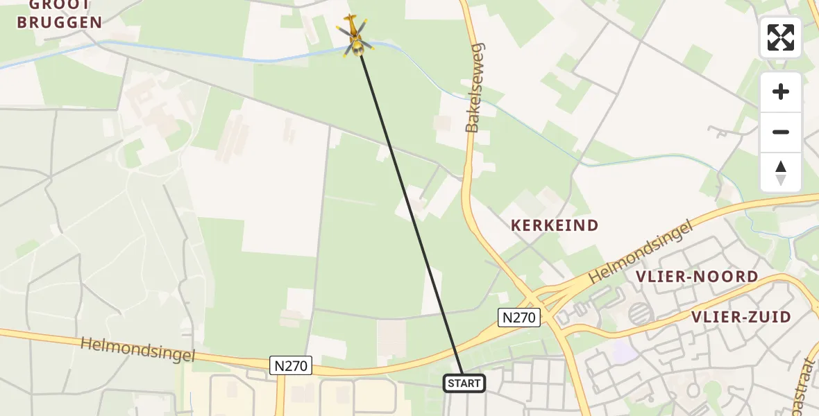 Vluchtroute Traumahelikopter van Deurne naar Deurne