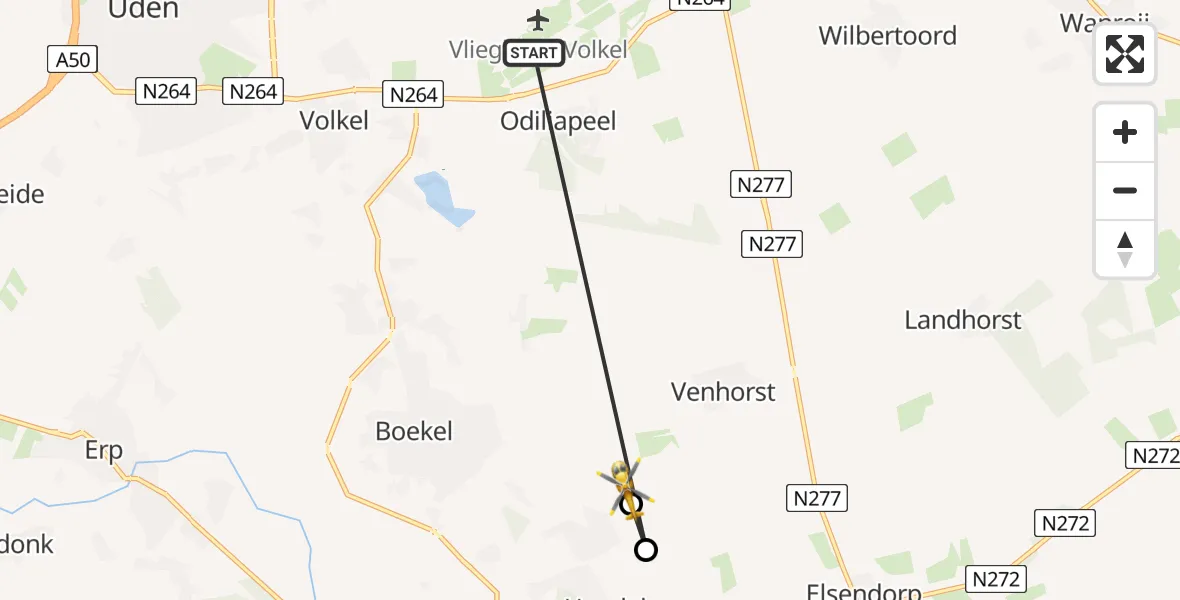 Vluchtroute Traumahelikopter van Vliegbasis Volkel naar Boekel