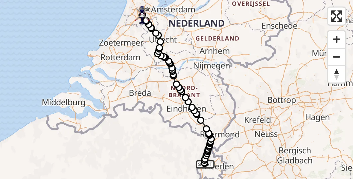 Vluchtroute Politiehelikopter van Maastricht Aachen Airport naar Amsterdam Vliegveld Schiphol