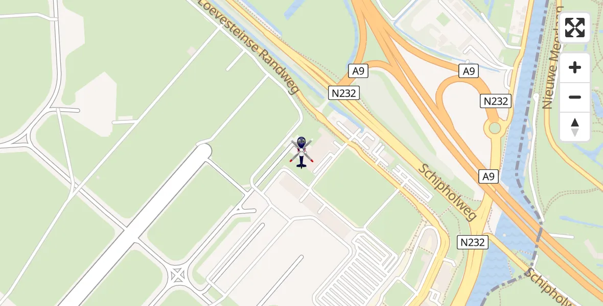 Vluchtroute Politiehelikopter van Amsterdam Vliegveld Schiphol naar Amsterdam Vliegveld Schiphol