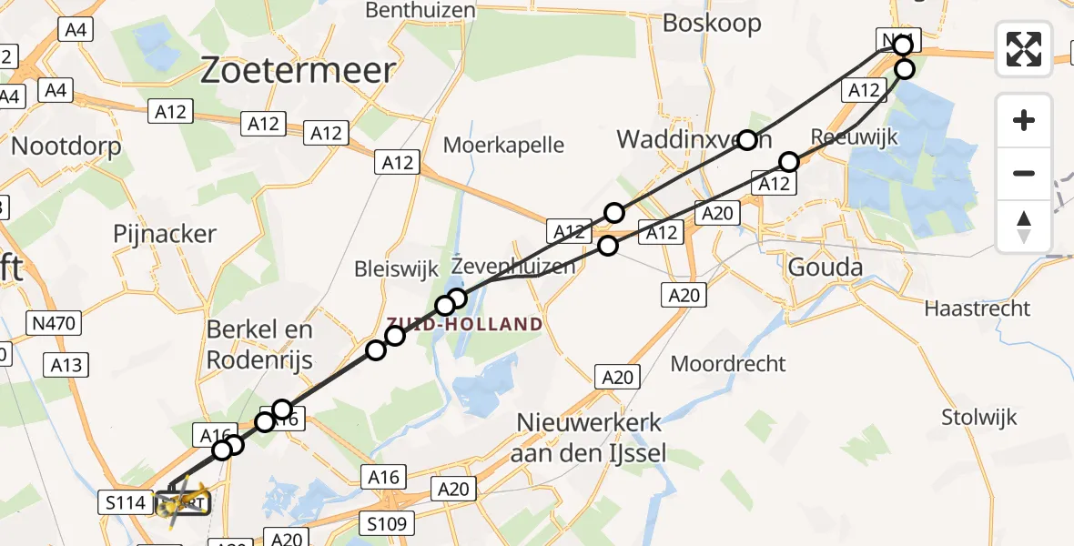Vluchtroute Traumahelikopter van Rotterdam The Hague Airport naar Rotterdam The Hague Airport