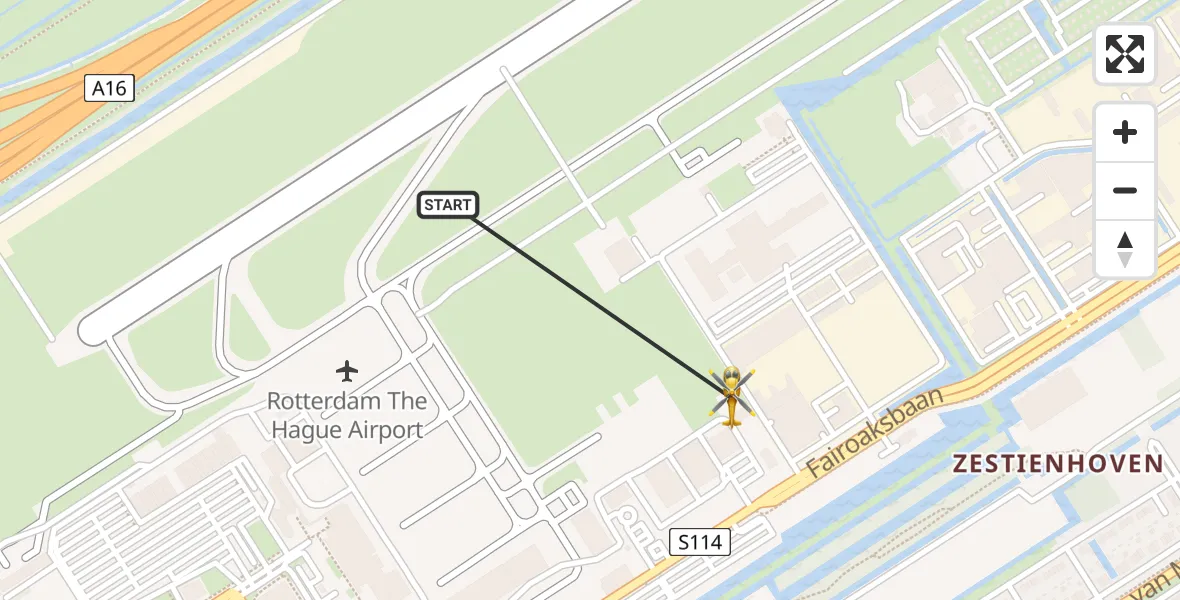 Vluchtroute Traumahelikopter van Rotterdam The Hague Airport naar Rotterdam The Hague Airport