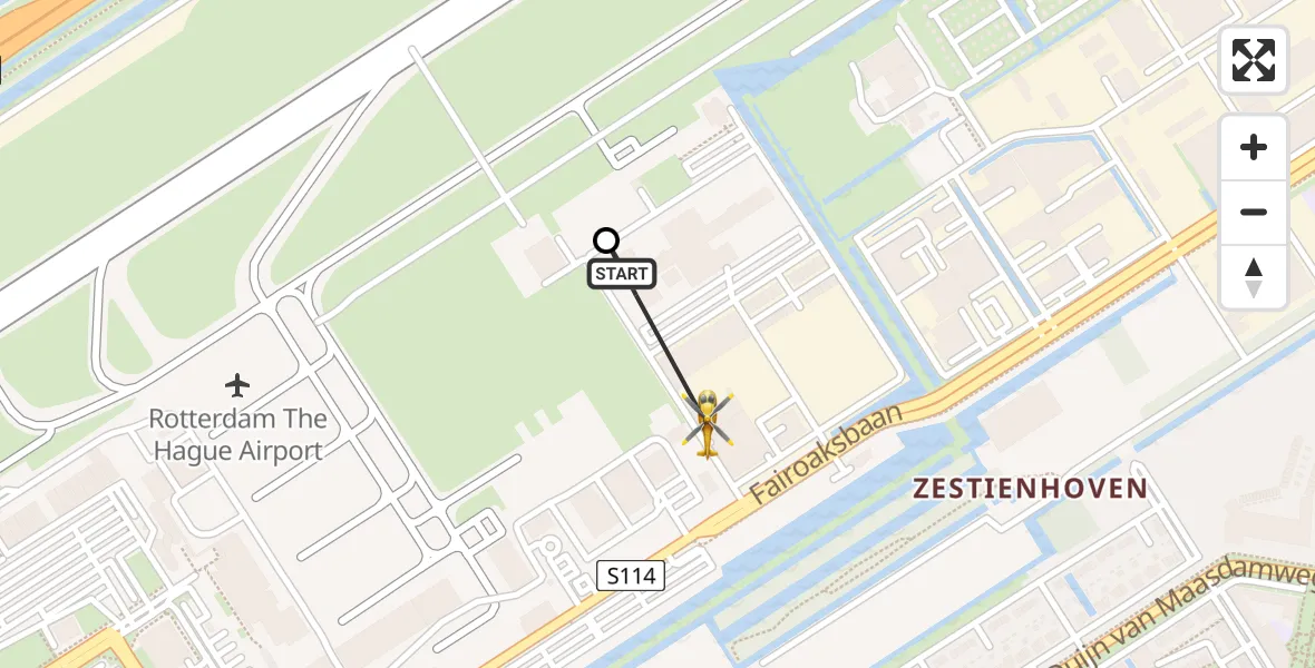 Vluchtroute Traumahelikopter van Rotterdam The Hague Airport naar Rotterdam