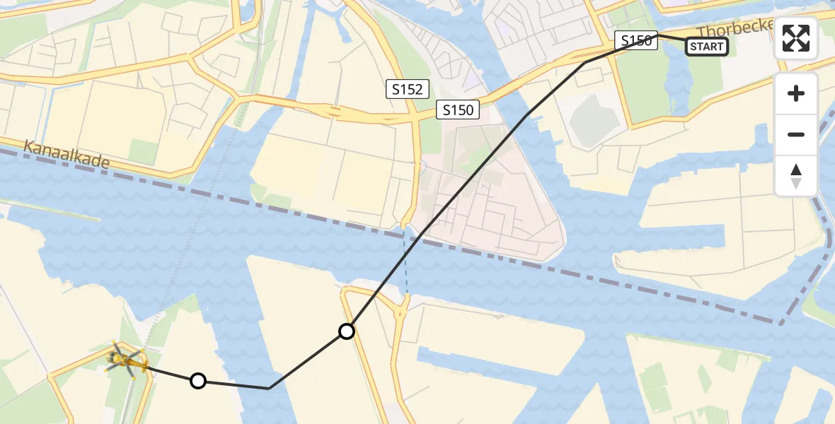 Vluchtroute Traumahelikopter van Zaandam naar Amsterdam Heliport