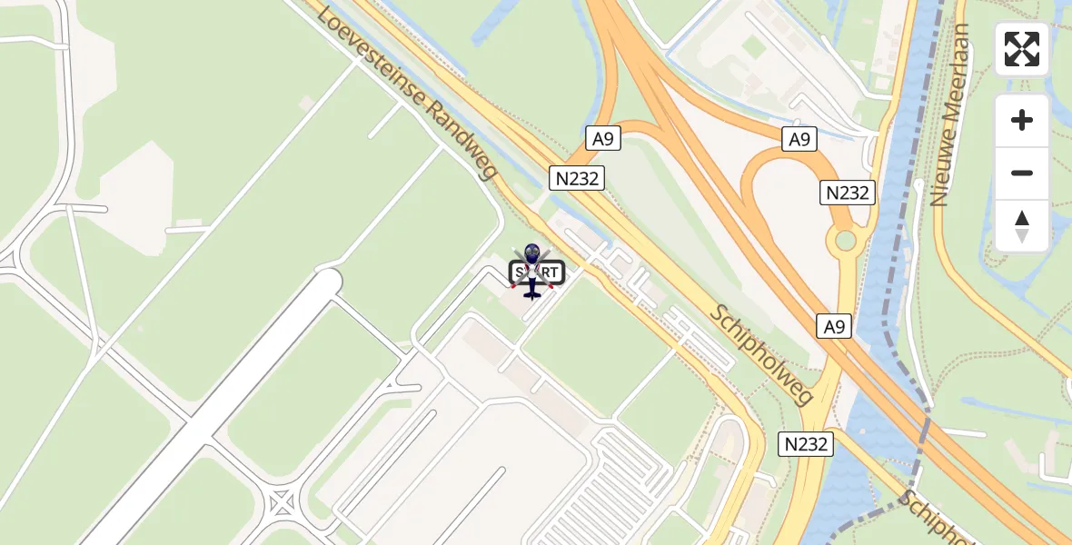 Vluchtroute Politiehelikopter van Amsterdam Vliegveld Schiphol naar Amsterdam Vliegveld Schiphol