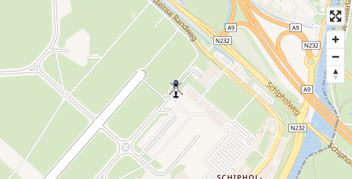 Vluchtroute Politiehelikopter van Amsterdam Vliegveld Schiphol naar Amsterdam Vliegveld Schiphol