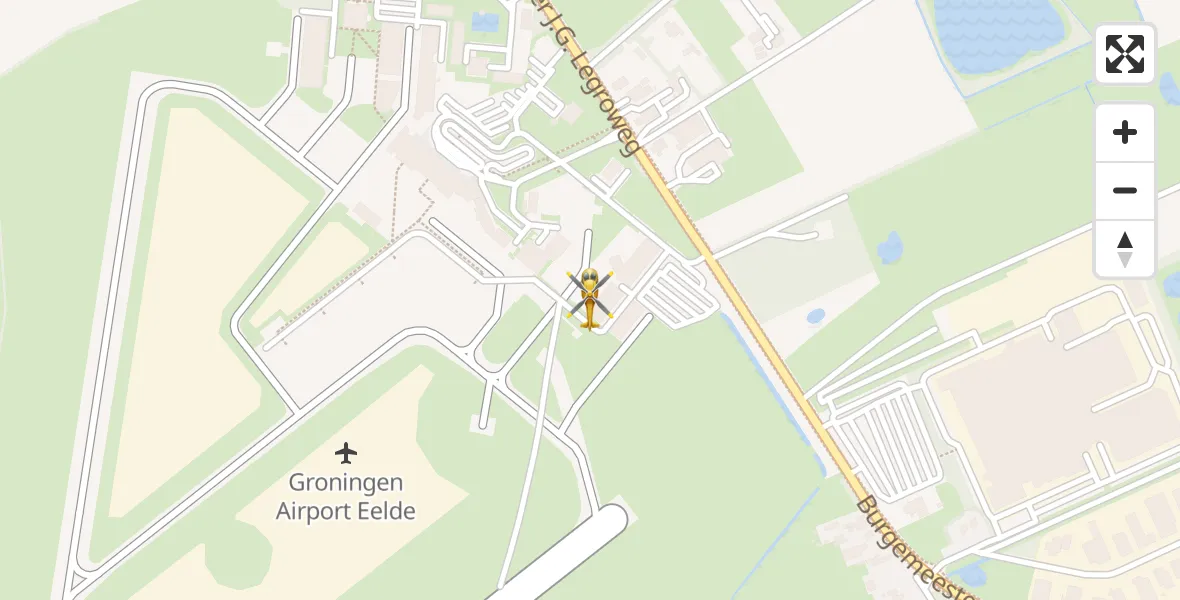 Vluchtroute Traumahelikopter van Groningen Airport Eelde naar Groningen Airport Eelde