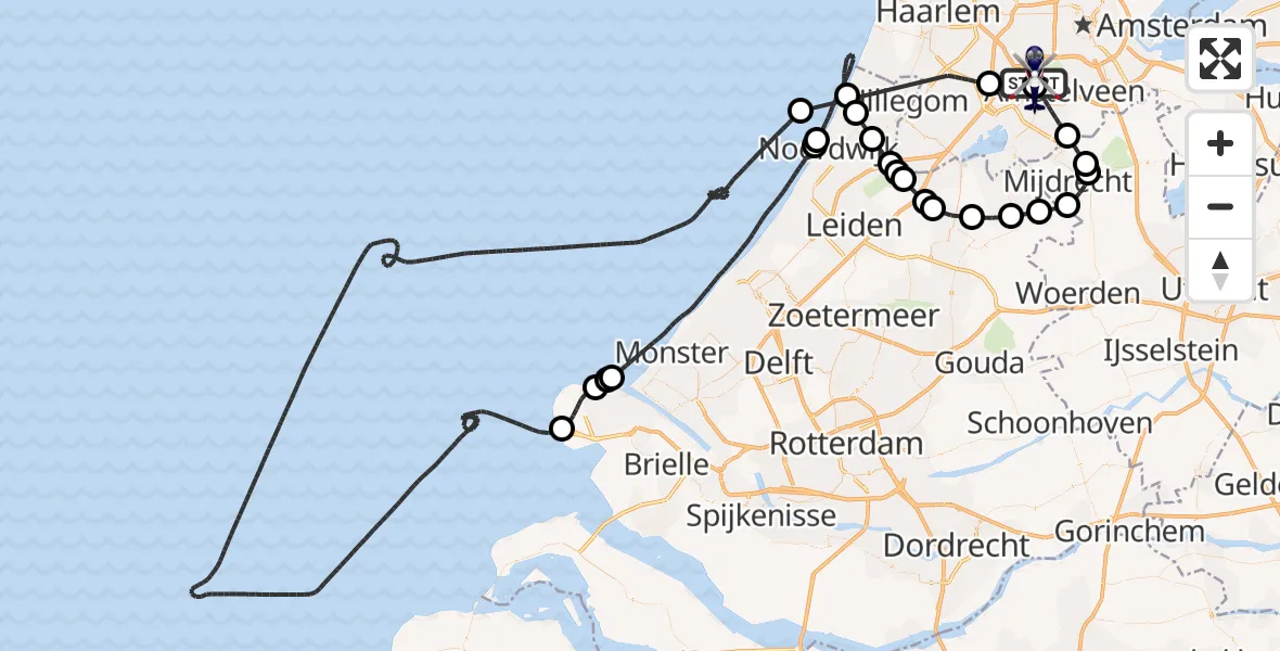 Vluchtroute Politiehelikopter van Amsterdam Vliegveld Schiphol naar Amsterdam Vliegveld Schiphol