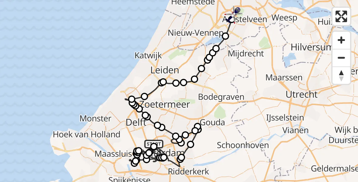 Vluchtroute Politiehelikopter van Rotterdam The Hague Airport naar Amsterdam Vliegveld Schiphol