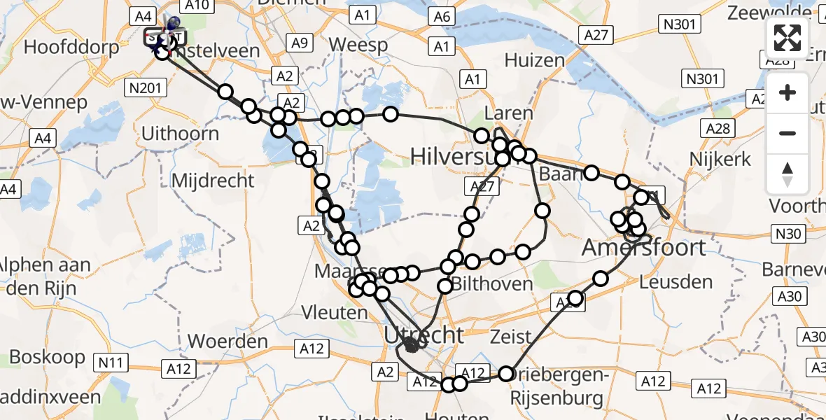 Vluchtroute Politiehelikopter van Amsterdam Vliegveld Schiphol naar Amsterdam Vliegveld Schiphol