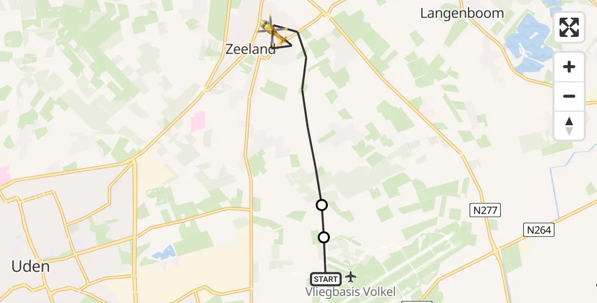 Vluchtroute Traumahelikopter van Vliegbasis Volkel naar Zeeland