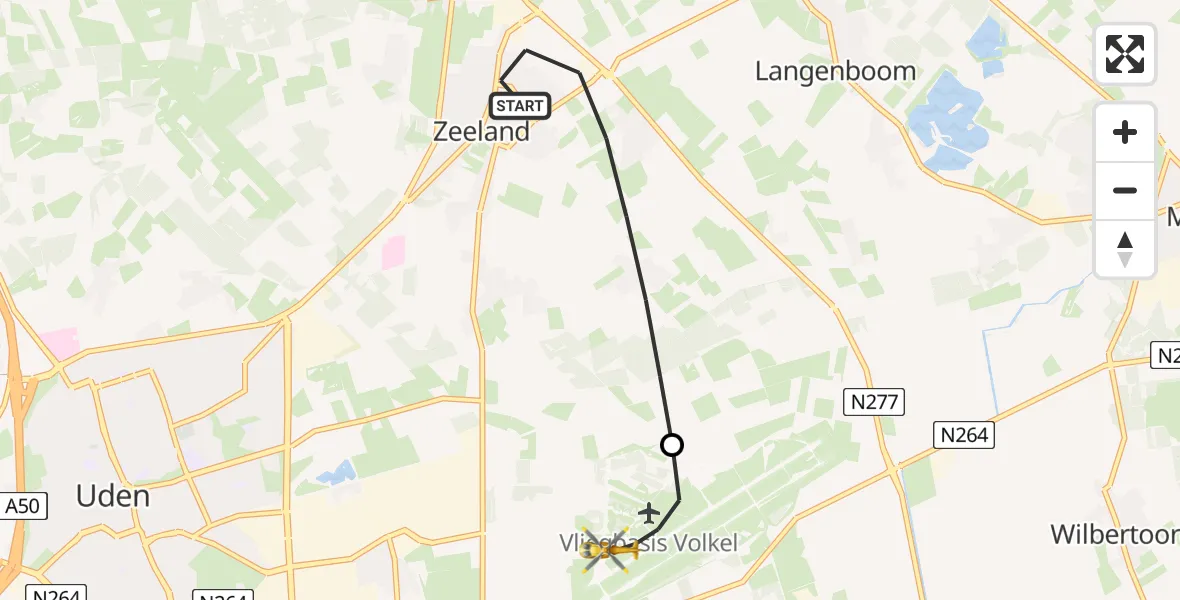 Vluchtroute Traumahelikopter van Zeeland naar Vliegbasis Volkel