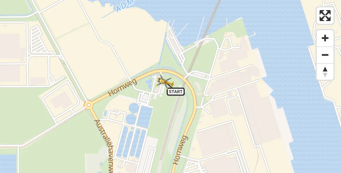 Vluchtroute Traumahelikopter van Amsterdam Heliport naar Amsterdam Heliport