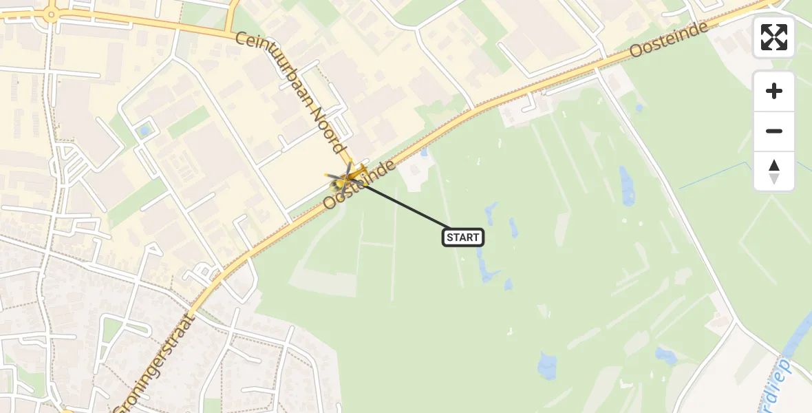 Vluchtroute Traumahelikopter van Roden naar Roden